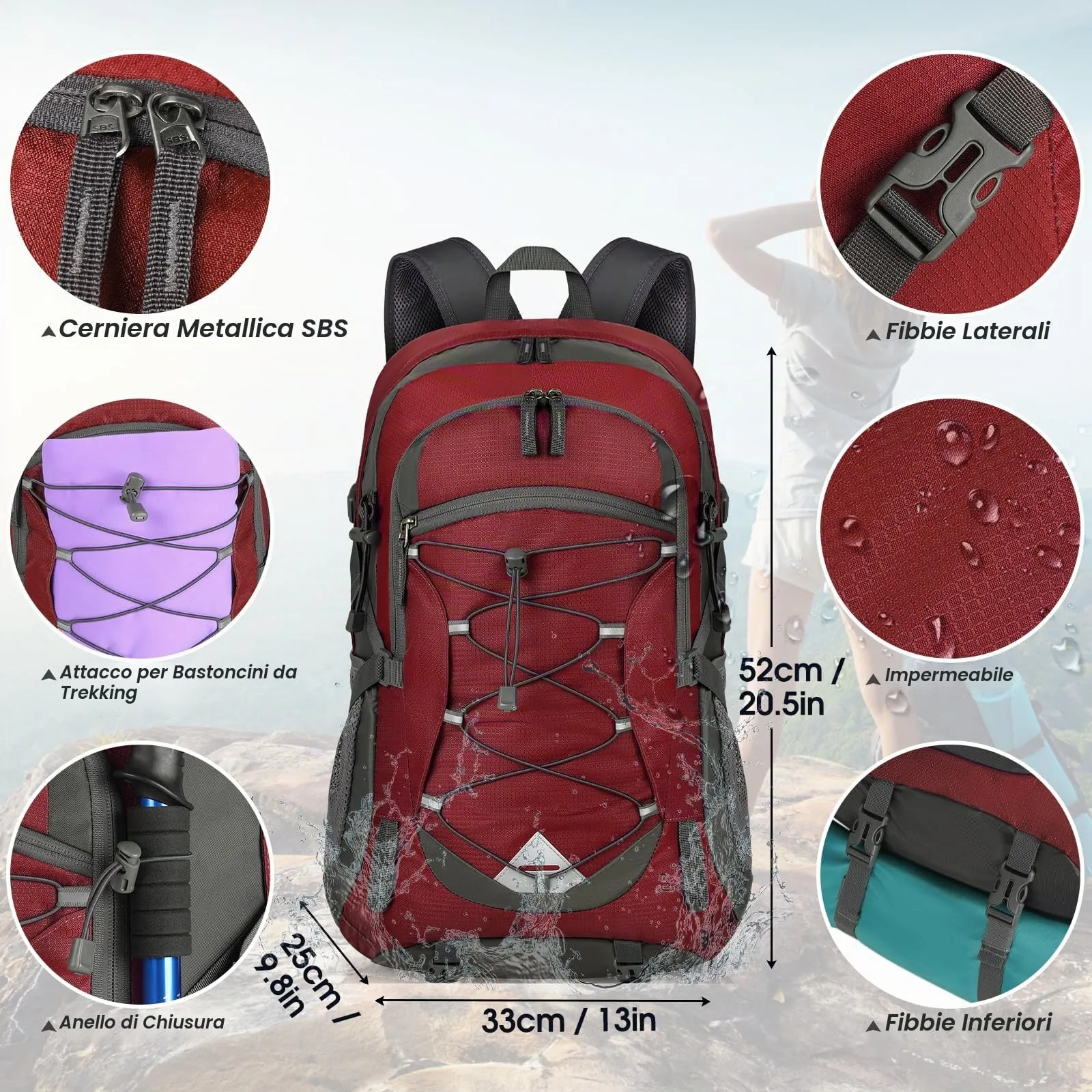 IGOLUMON Zaino Trekking 40 Litri Ultraleggero Pieghevole Impermeabile con Strisce Riflettenti - immagine 4