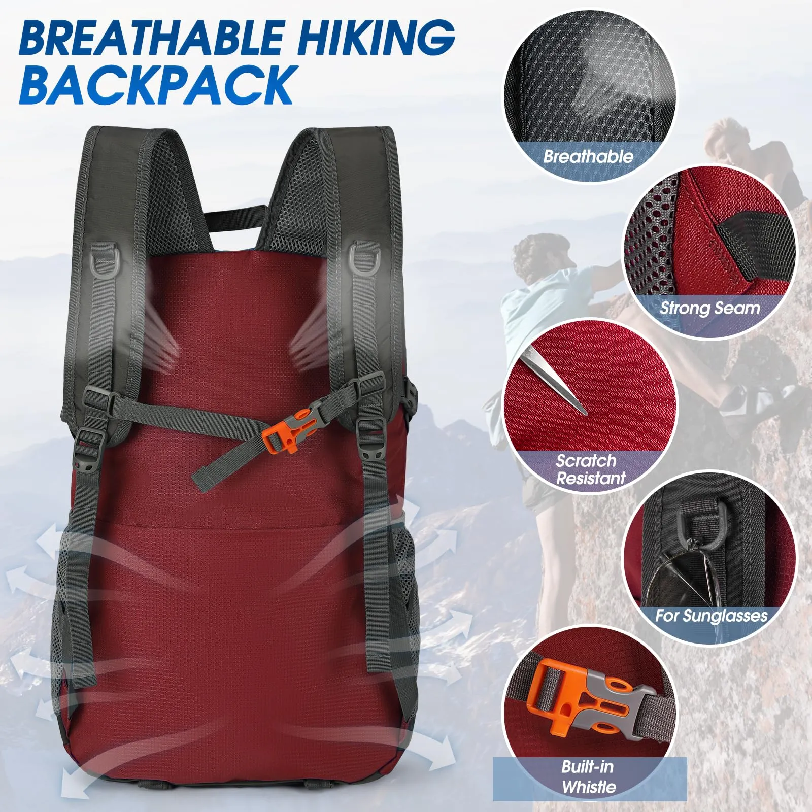 IGOLUMON Zaino Trekking 40 Litri Ultraleggero Pieghevole Impermeabile con Strisce Riflettenti - immagine 5