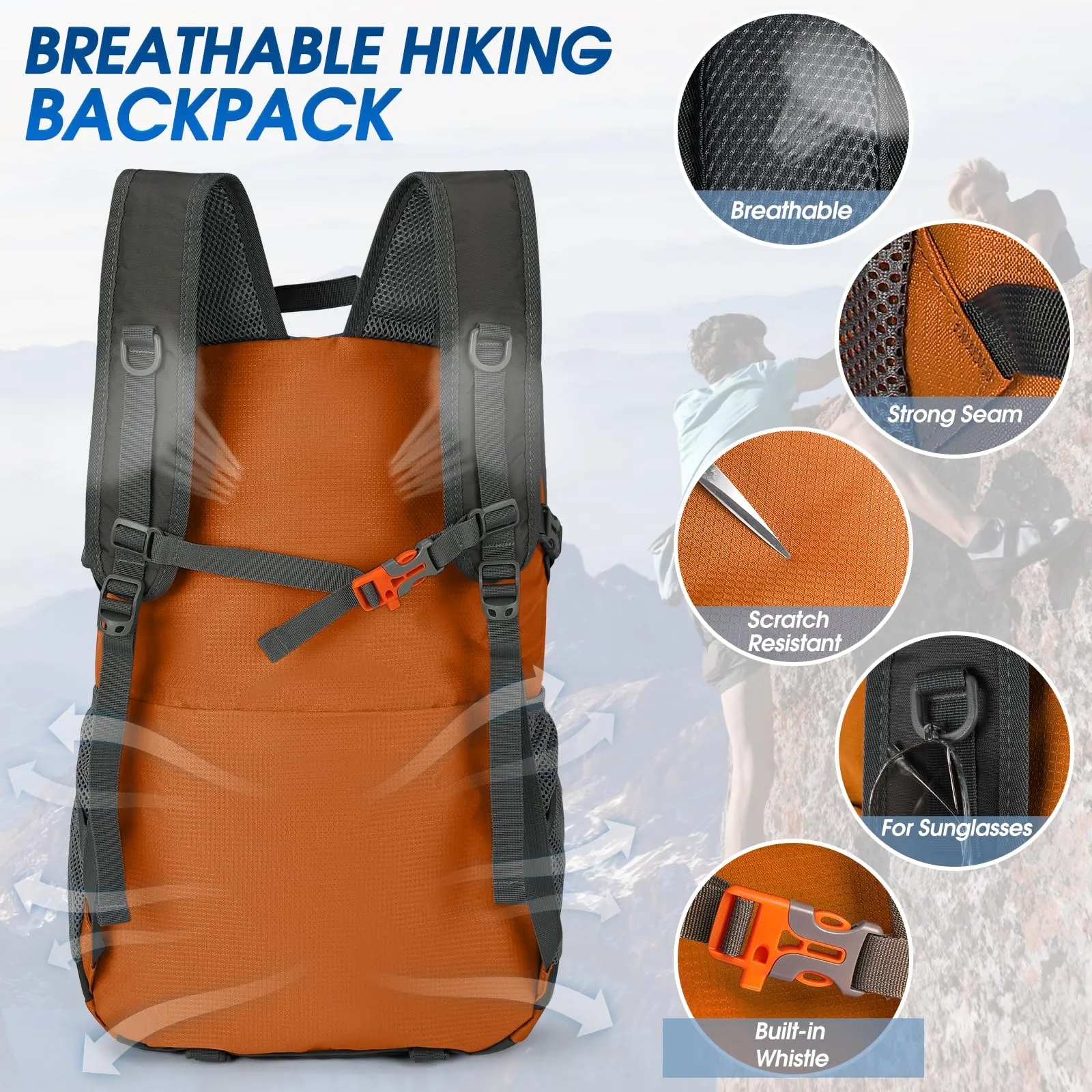 IGOLUMON Zaino Trekking 40L Ultraleggero Pieghevole Impermeabile con Strisce Riflettenti - immagine 5