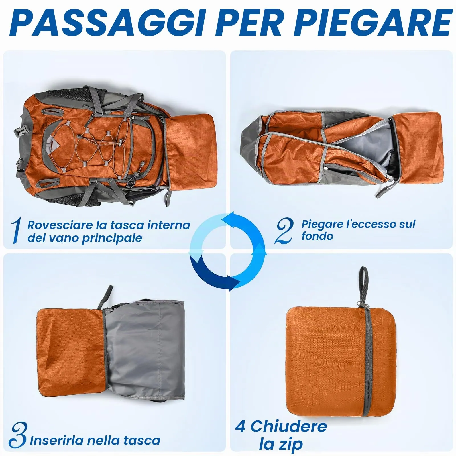 IGOLUMON Zaino Trekking 40L Ultraleggero Pieghevole Impermeabile con Strisce Riflettenti - immagine 6