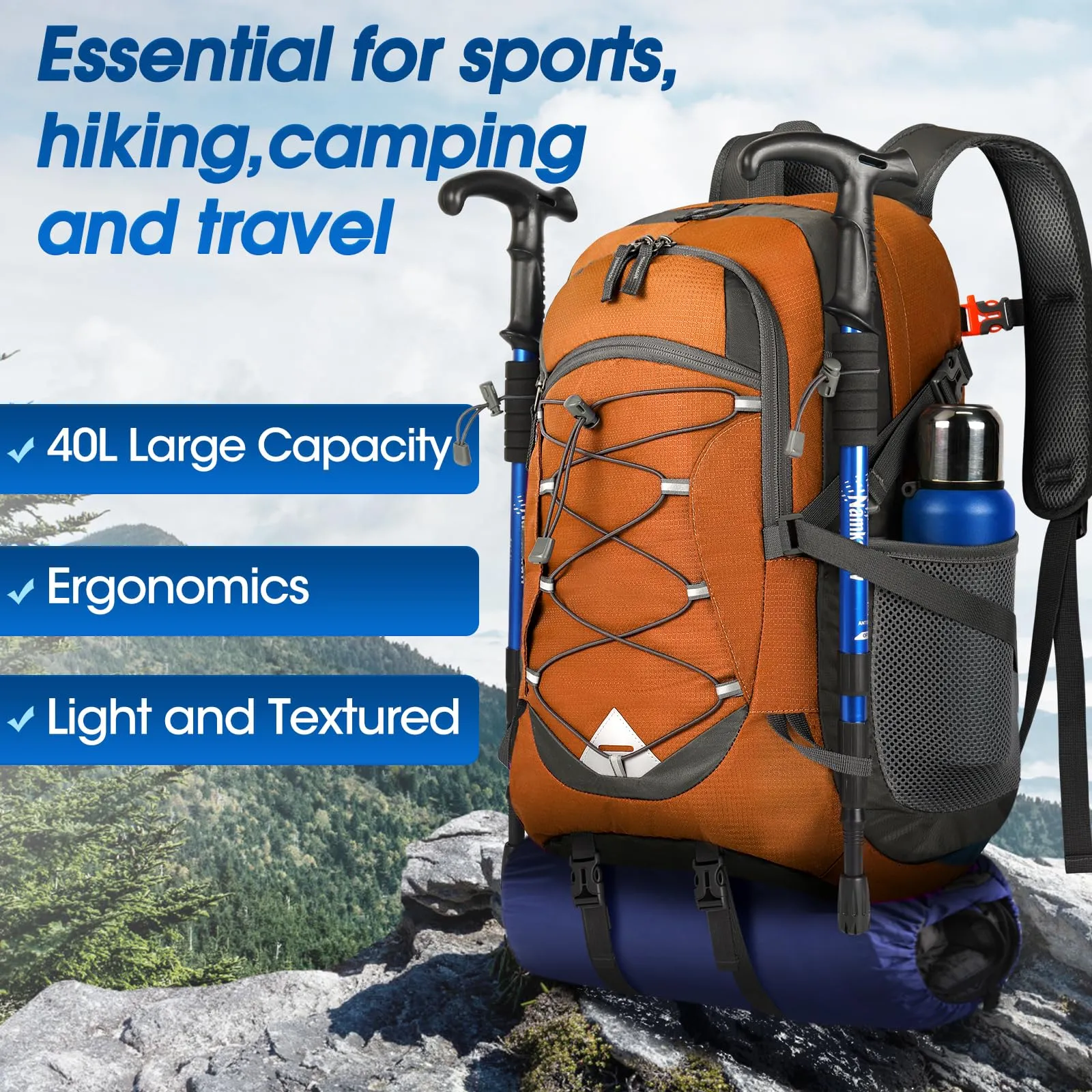 IGOLUMON Zaino Trekking 40L Ultraleggero Pieghevole Impermeabile con Strisce Riflettenti - immagine 7