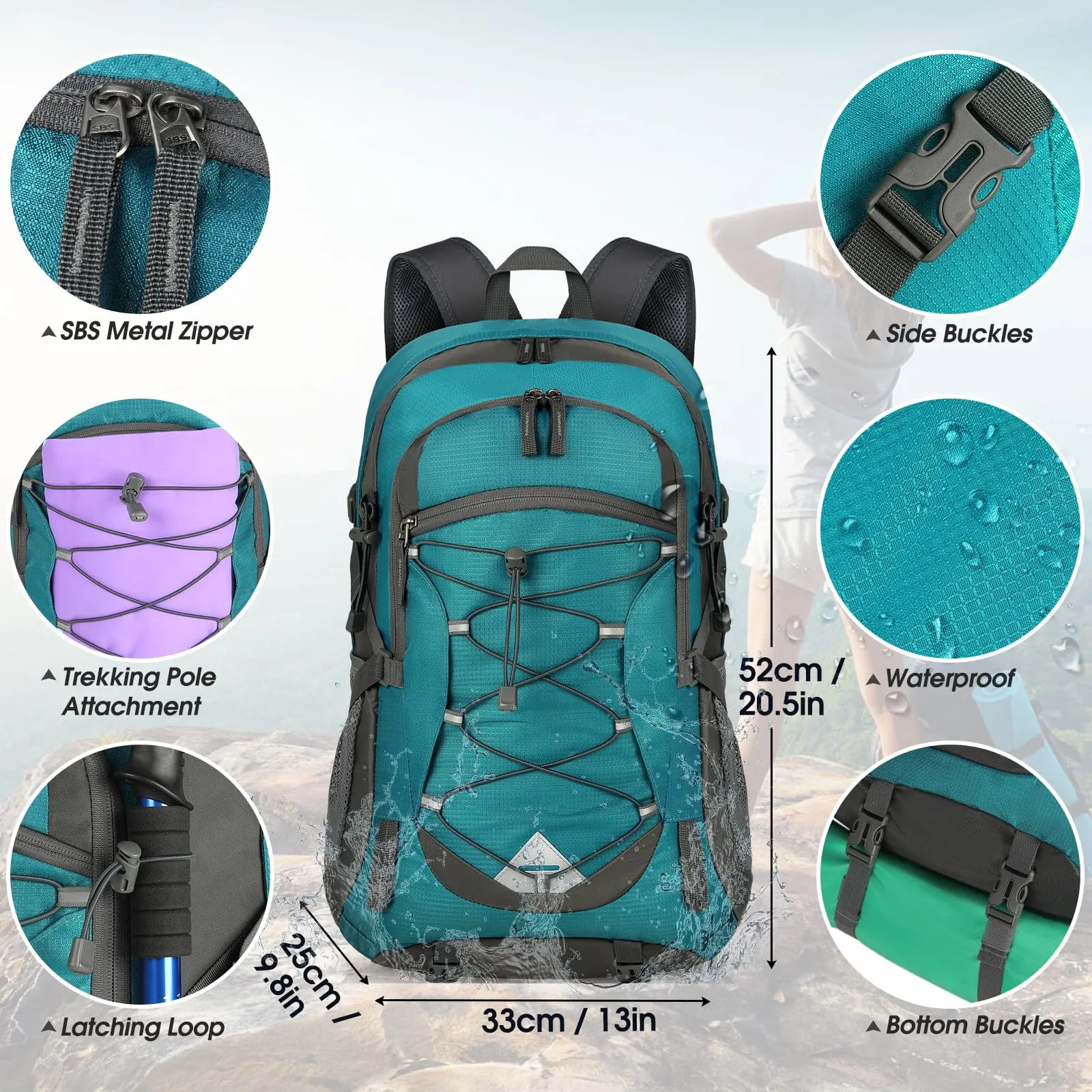 IGOLUMON Zaino Trekking 40L Impermeabile e Pieghevole con Strisce Riflettenti - immagine 4