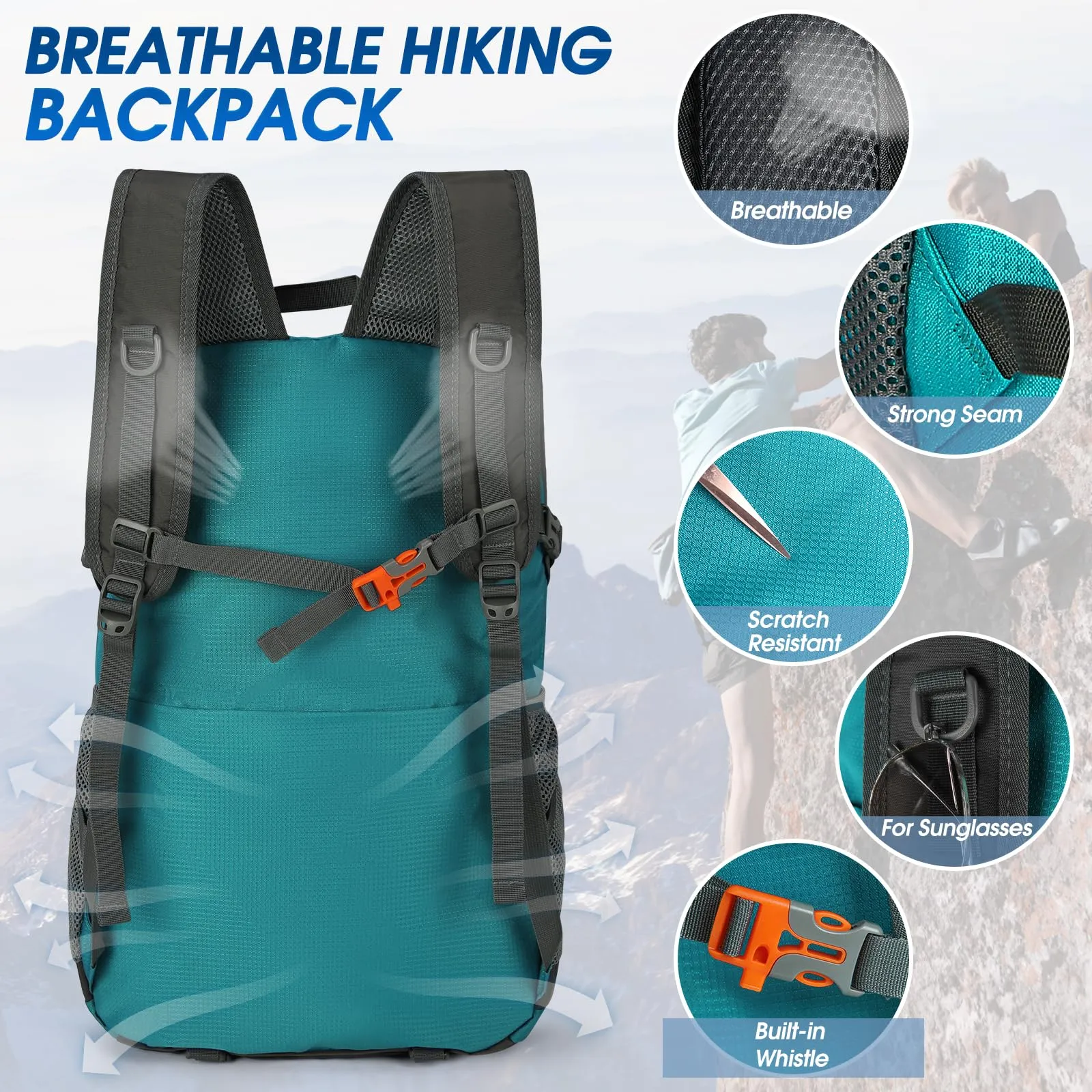 IGOLUMON Zaino Trekking 40L Impermeabile e Pieghevole con Strisce Riflettenti - immagine 5