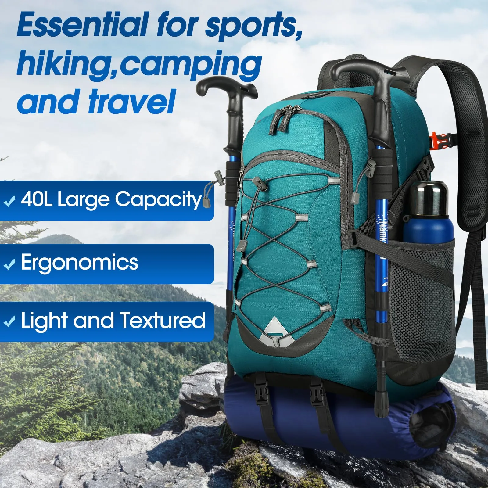 IGOLUMON Zaino Trekking 40L Impermeabile e Pieghevole con Strisce Riflettenti - immagine 7