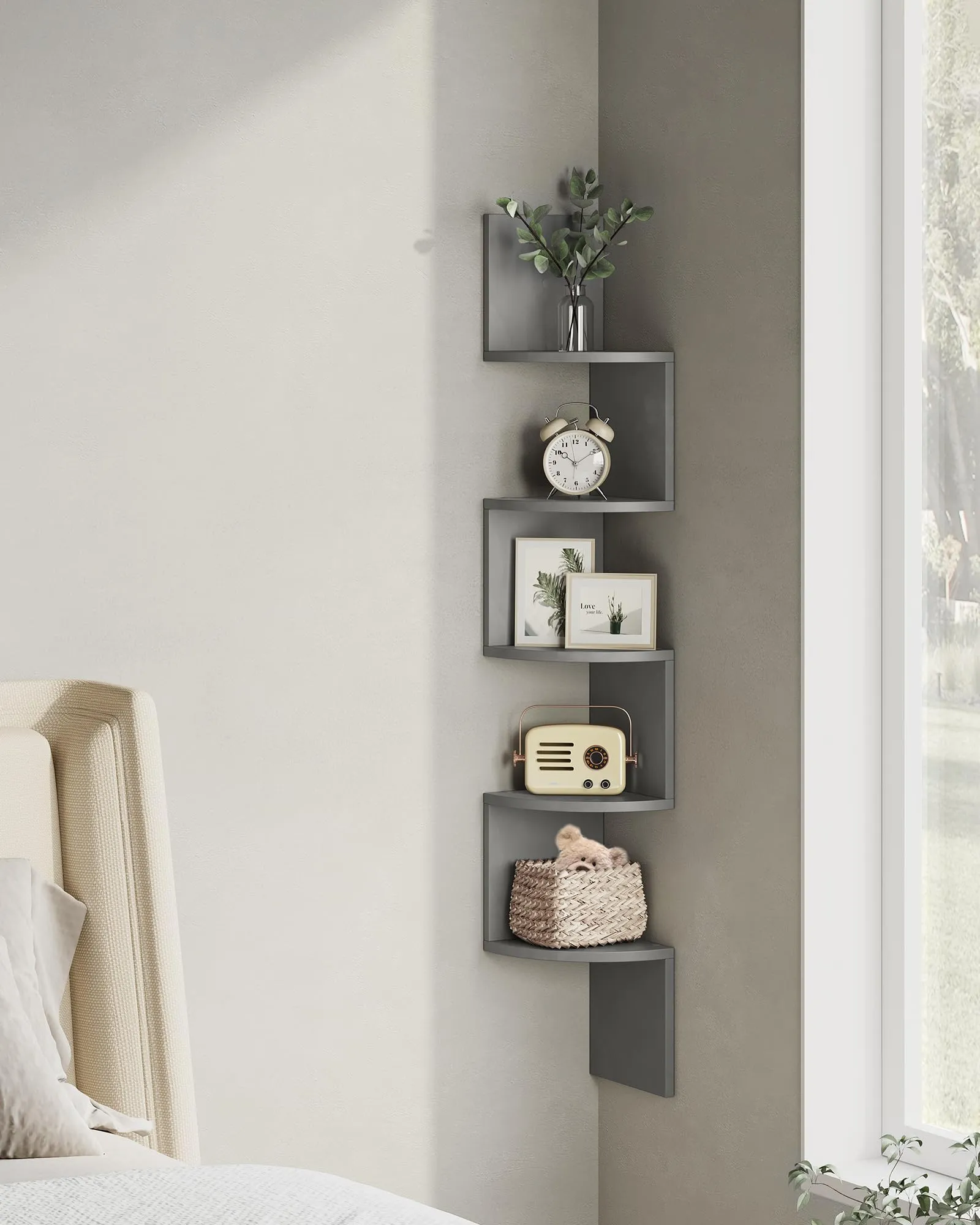 VASAGLE Custos Libreria Angolare a 5 Ripiani, Grigio Tortora LBC072G49 - immagine 4