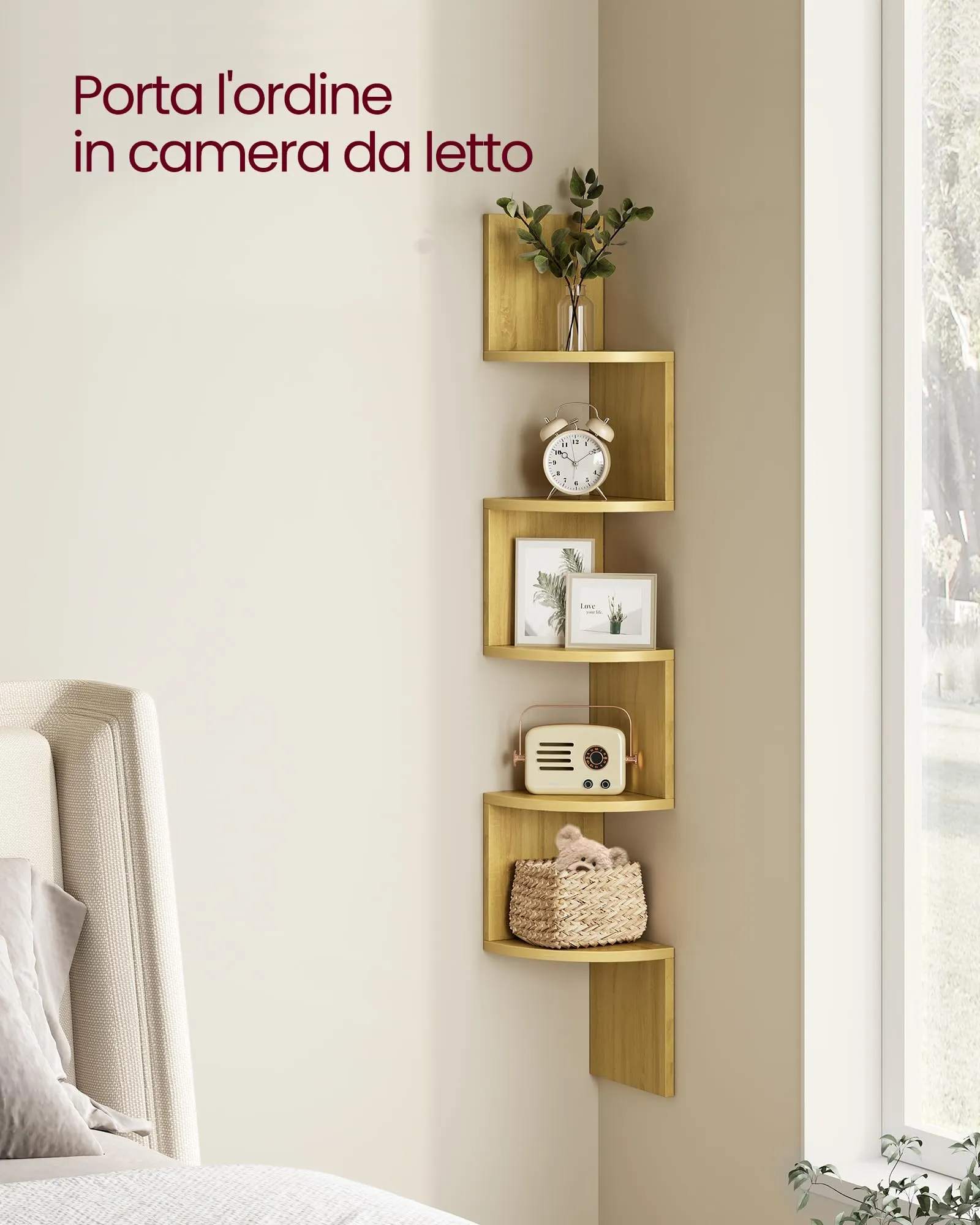 VASAGLE Custos Libreria Angolare a 5 Ripiani, Rovere Naturale LBC072Y70 - immagine 3
