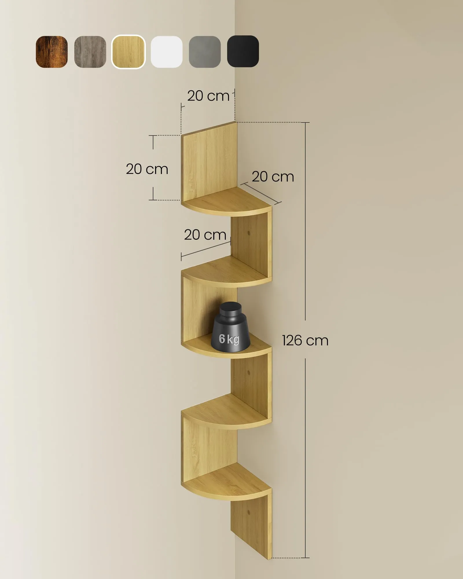 VASAGLE Custos Libreria Angolare a 5 Ripiani, Rovere Naturale LBC072Y70 - immagine 4