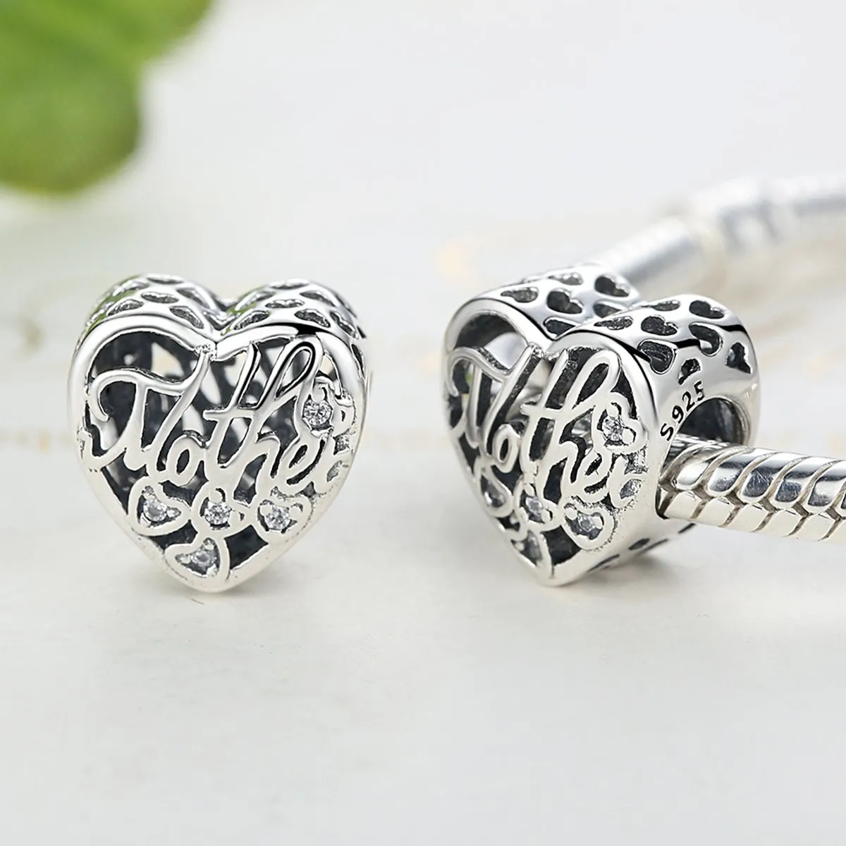 NINGAN 925 Argento Sterling Charms Cuore per Bracciale e Collana - immagine 3