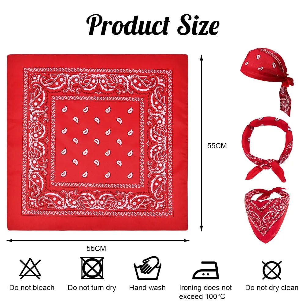 Aomig Set 12 Pezzi Bandana in Poliestere Paisley, 55 x 55 cm, Rosso - immagine 2