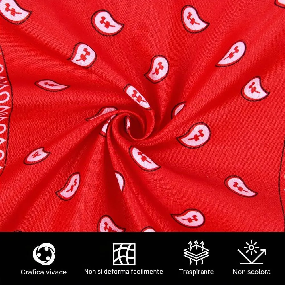 Aomig Set 12 Pezzi Bandana in Poliestere Paisley, 55 x 55 cm, Rosso - immagine 4