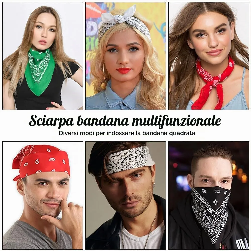 Aomig Set 12 Pezzi Bandana in Poliestere Paisley, 55 x 55 cm, Rosso - immagine 5