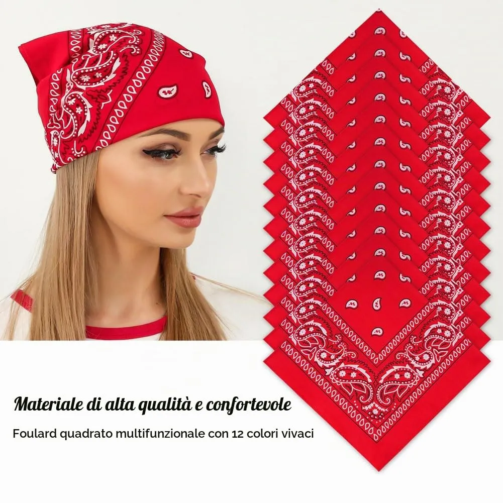 Aomig Set 12 Pezzi Bandana in Poliestere Paisley, 55 x 55 cm, Rosso - immagine 7