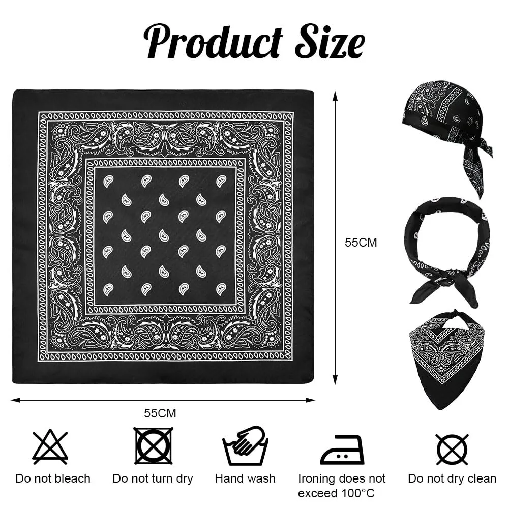 Aomig Set 12 Pezzi Bandana Fazzoletti per Testa Collo e Polso, Multicolore, 55 x 55 cm - immagine 2