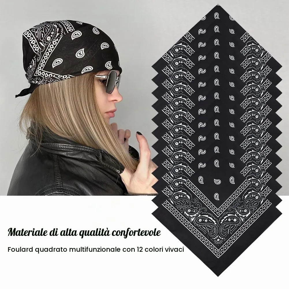 Aomig Set 12 Pezzi Bandana Fazzoletti per Testa Collo e Polso, Multicolore, 55 x 55 cm - immagine 6