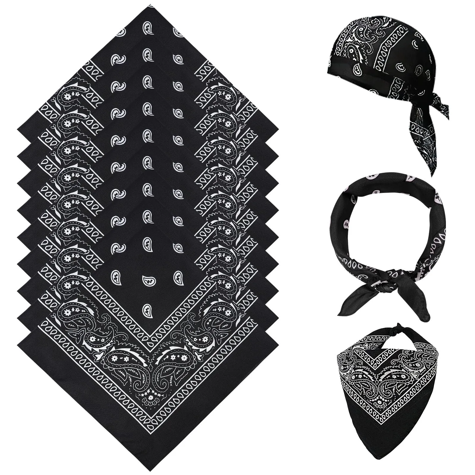 Aomig Set 12 Pezzi Bandana Fazzoletti per Testa Collo e Polso, Multicolore, 55 x 55 cm - immagine 8