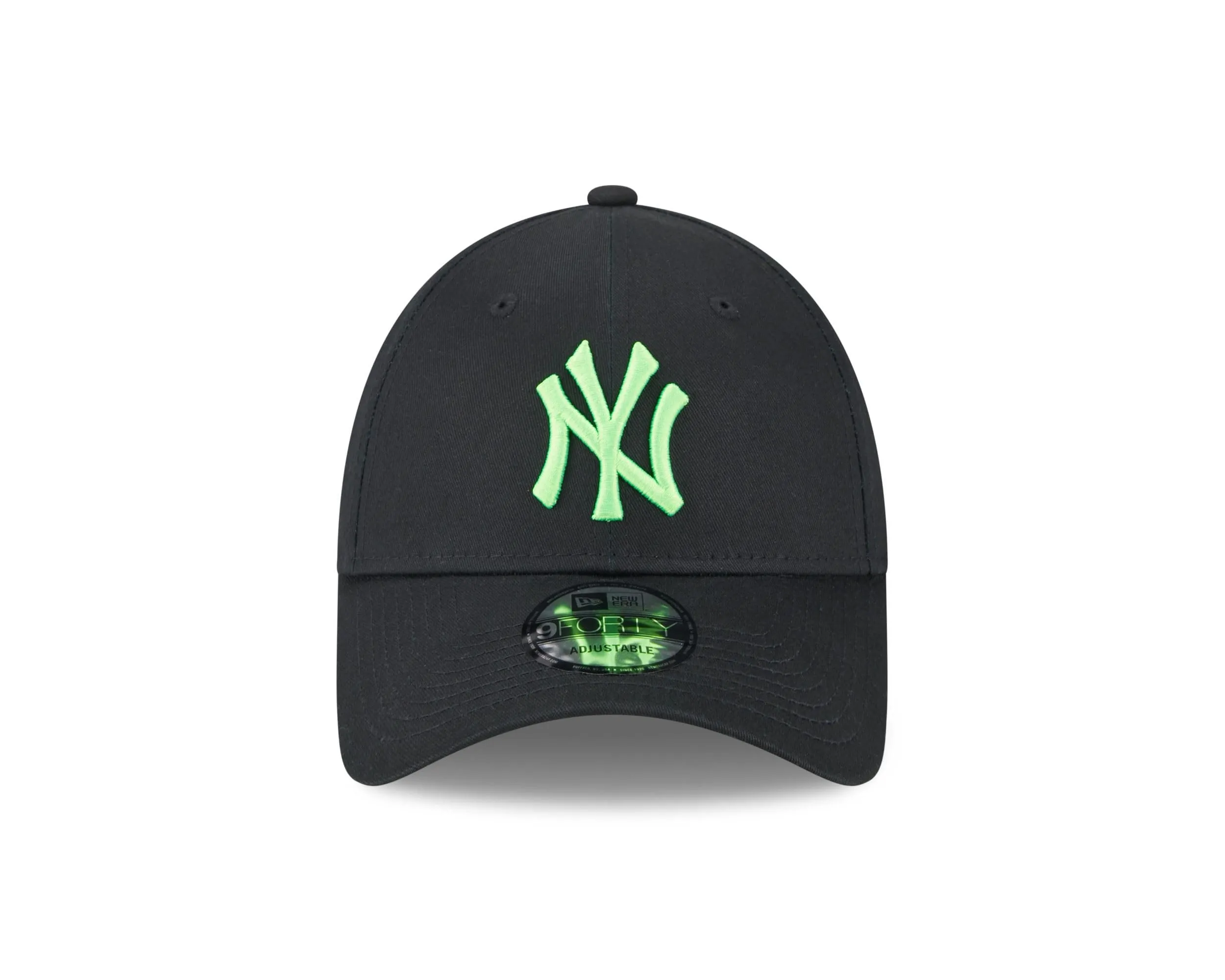 New Era New York Yankees MLB Baseball Cap - Schwarz Grün Strapback Neon NY Logo - One Size - immagine 2