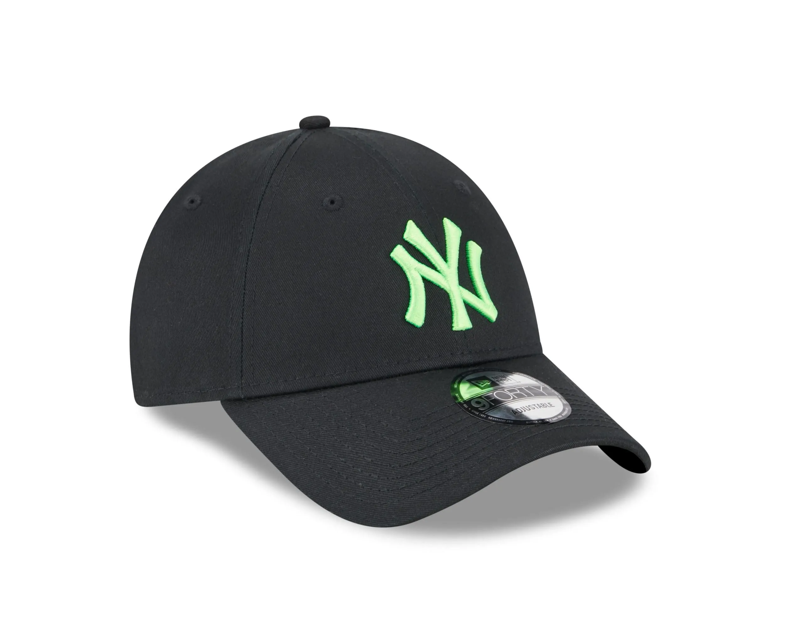 New Era New York Yankees MLB Baseball Cap - Schwarz Grün Strapback Neon NY Logo - One Size - immagine 3