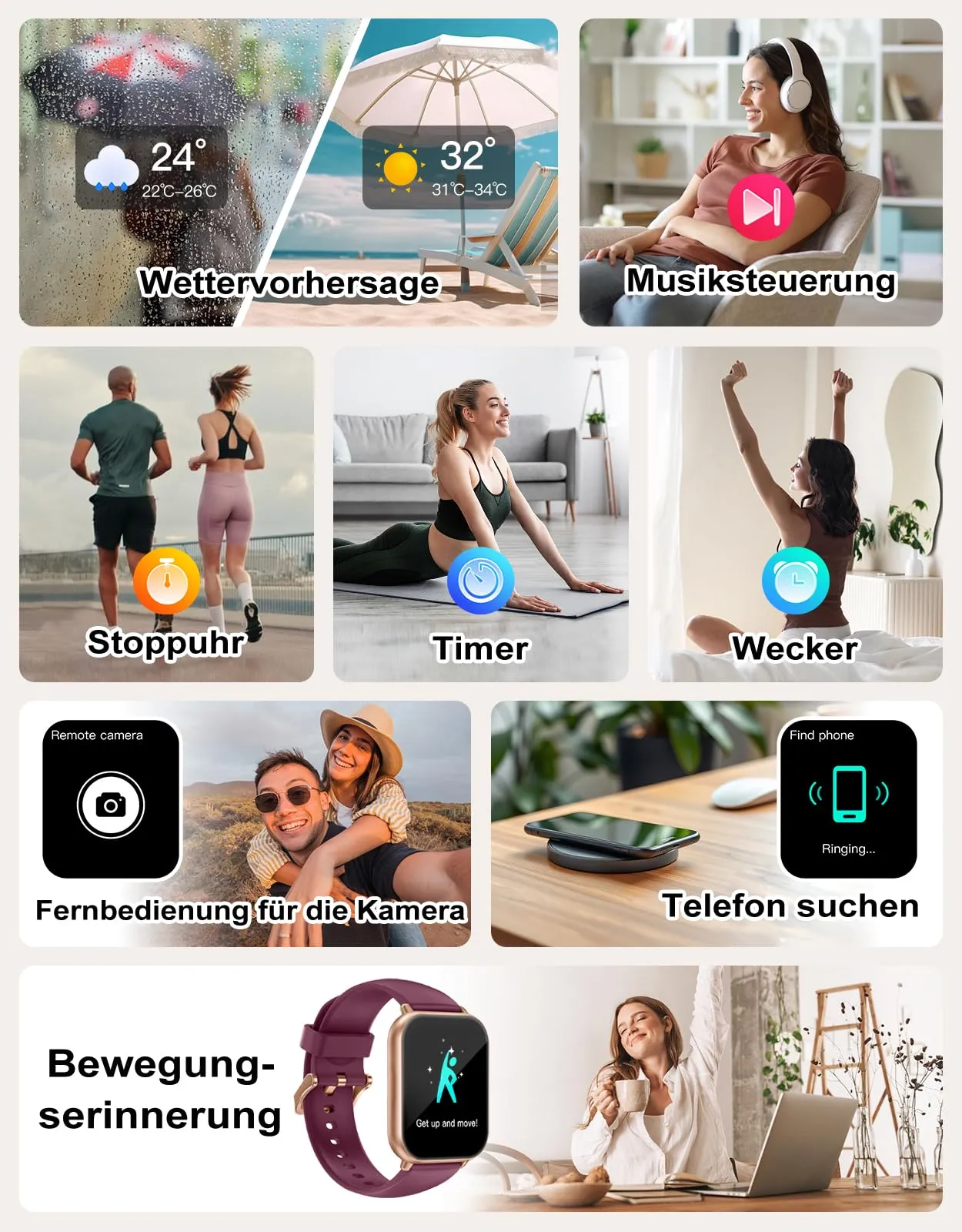 RUIMEN Smartwatch Donna Chiamate Bluetooth, AMOLED 1.83", Cardiofrequenzimetro, Saturimetro, Monitoraggio Sonno e Ciclo Mestruale, 110+ Modalità Sportive, Viola - immagine 6