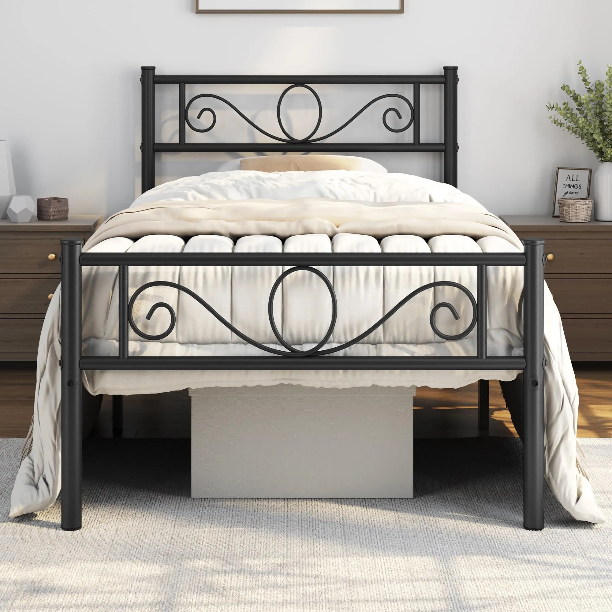 Yaheetech Struttura Letto Singolo in Ferro 90 x 200 cm, Nero - immagine 3