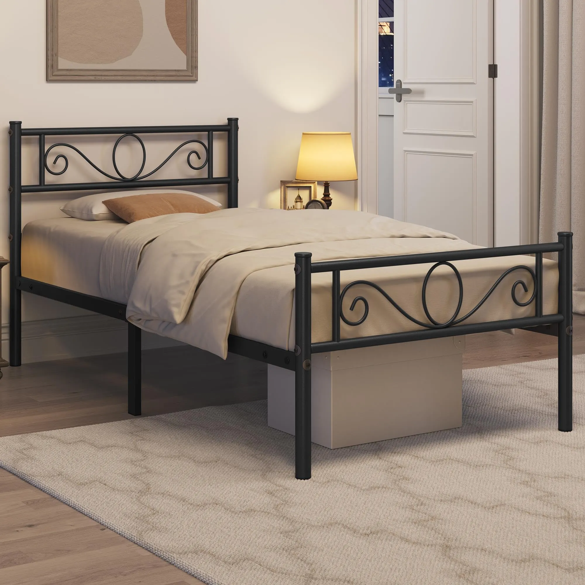 Yaheetech Struttura Letto Singolo in Ferro 90 x 200 cm, Nero - immagine 4