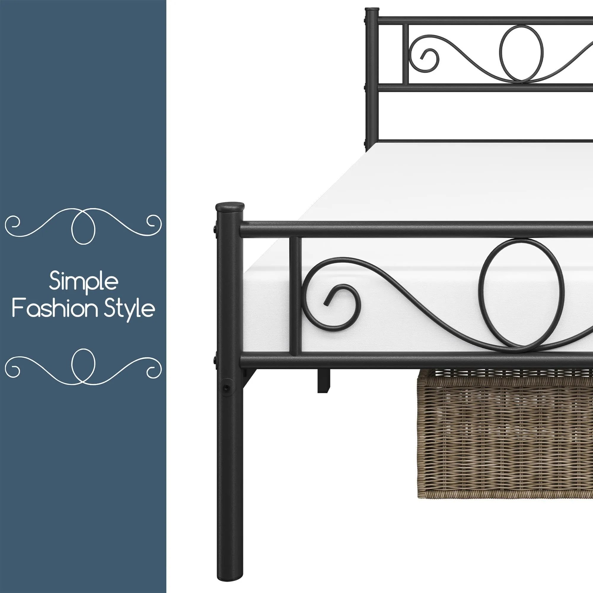 Yaheetech Struttura Letto Singolo in Ferro 90 x 200 cm, Nero - immagine 6