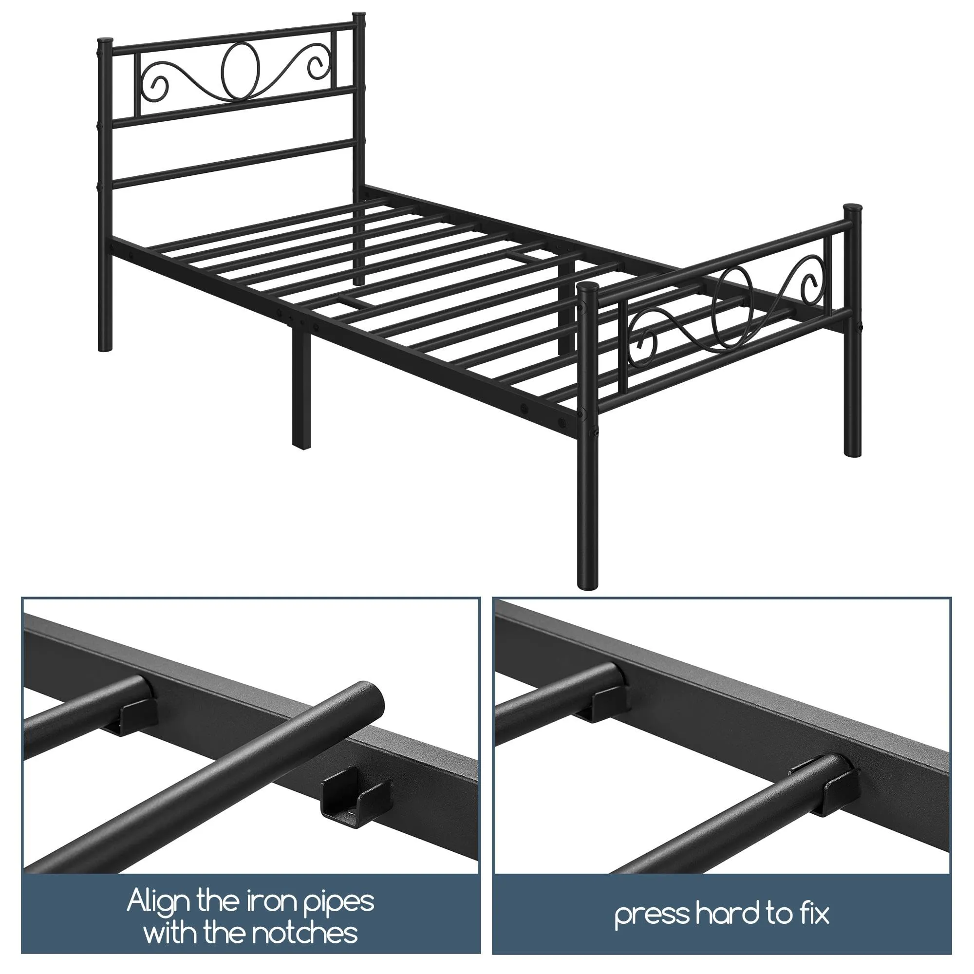 Yaheetech Struttura Letto Singolo in Ferro 90 x 200 cm, Nero - immagine 7
