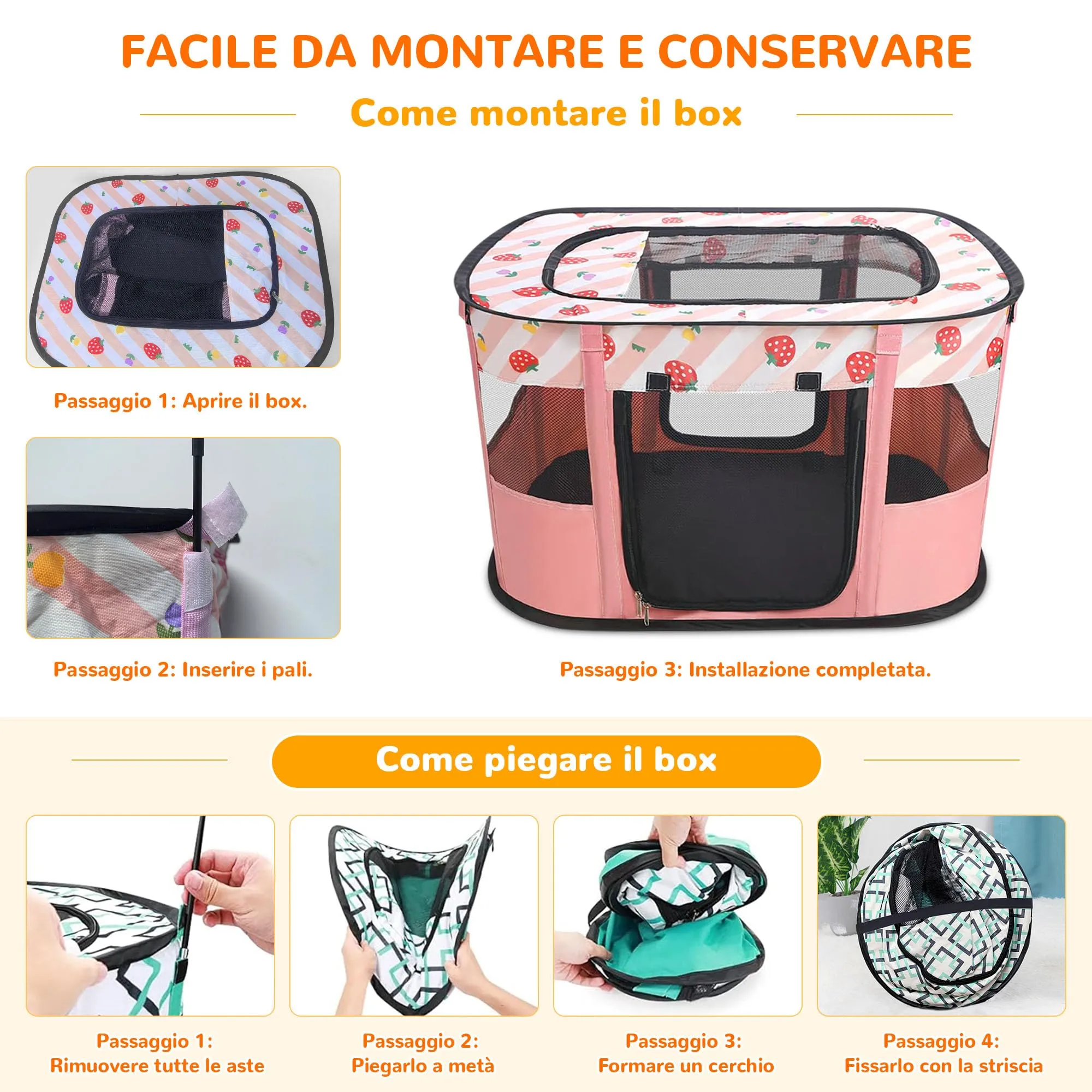 ALLSOPETS Recinto per Cani da Interno Pieghevole, Quadri Rosa, M - immagine 5