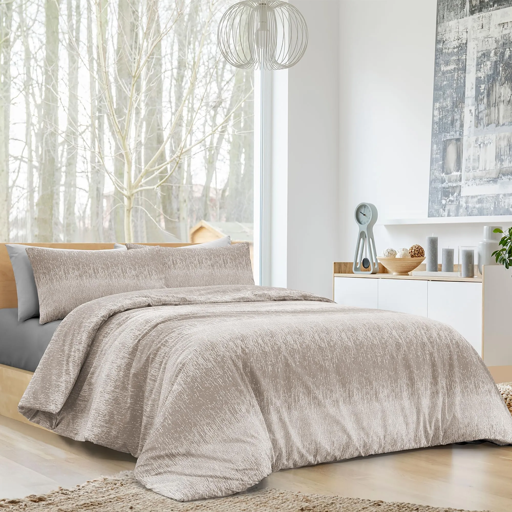 Dorian Home Copripiumino Una Piazza e Mezza in Cotone 200x210 con Federa, Drops Beige - immagine 1