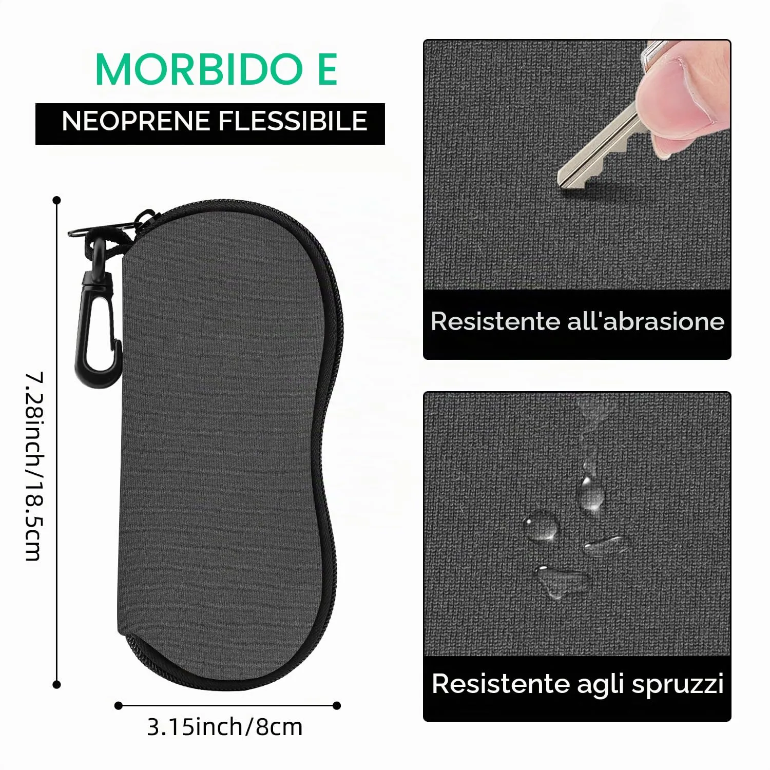 MoKo Astuccio per Occhiali in Neoprene con Clip da Cintura - Grigio - immagine 2