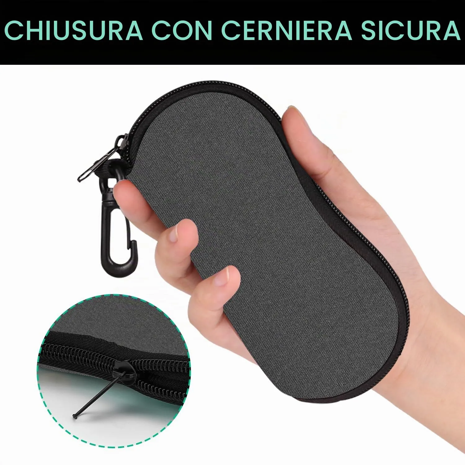 MoKo Astuccio per Occhiali in Neoprene con Clip da Cintura - Grigio - immagine 5