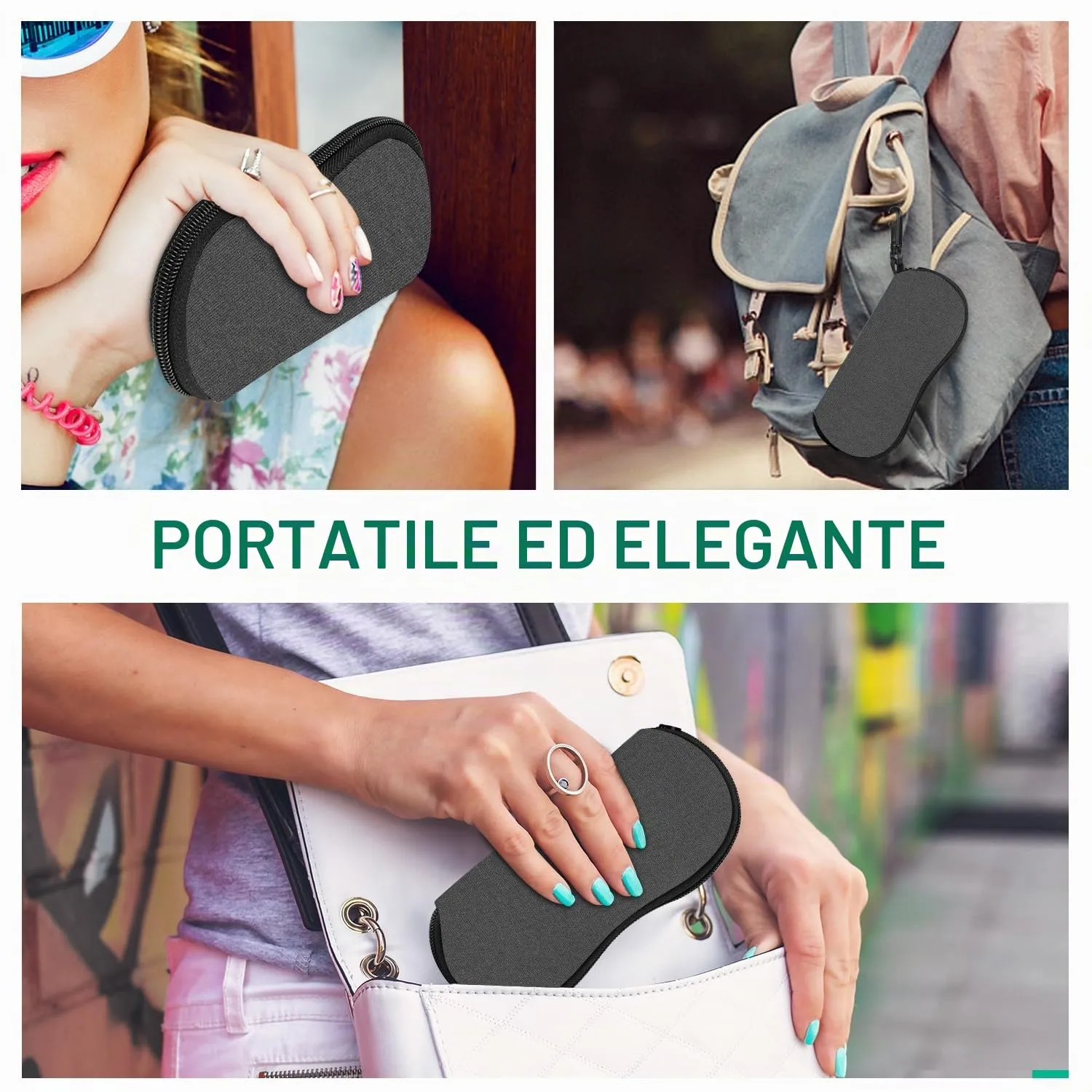 MoKo Astuccio per Occhiali in Neoprene con Clip da Cintura - Grigio - immagine 6