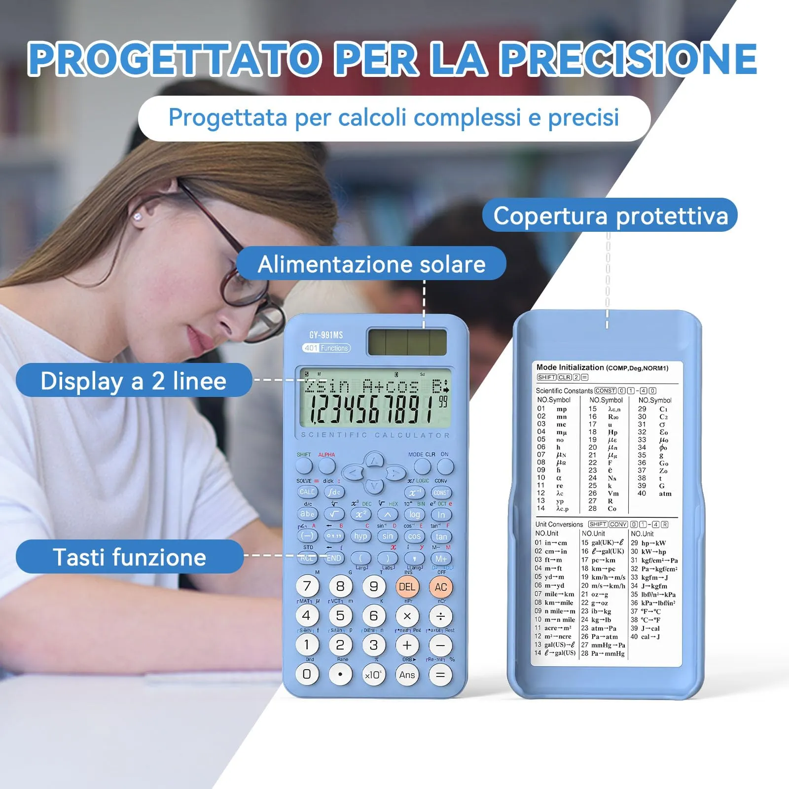 NEWYES 991MS Calcolatrice Scientifica con 401 Funzioni e Display a Due Righe, Blu - immagine 4