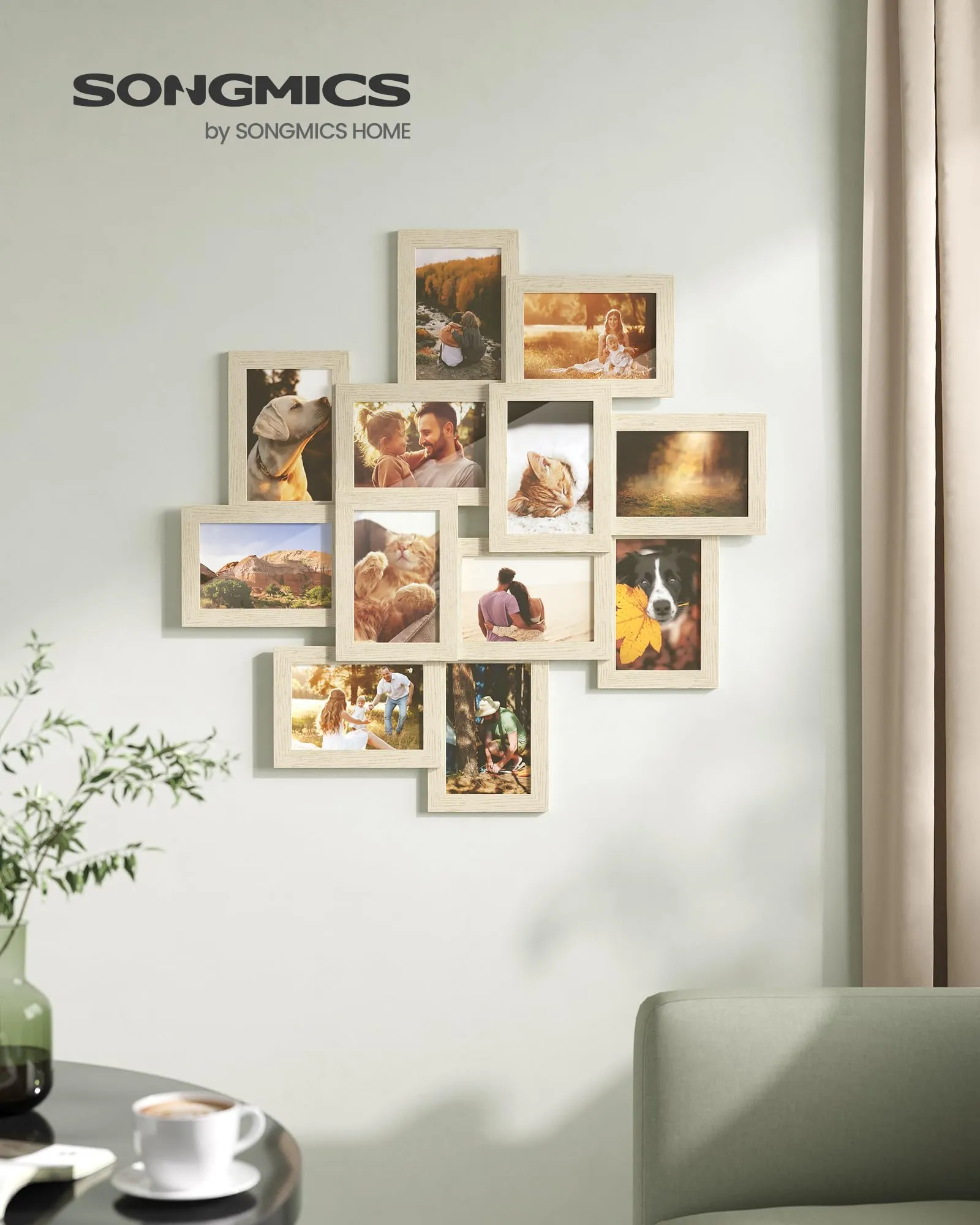 SONGMICS Collage di 12 Cornici per Foto 10 x 15 cm, Beige Naturale RPF022N01 - immagine 2
