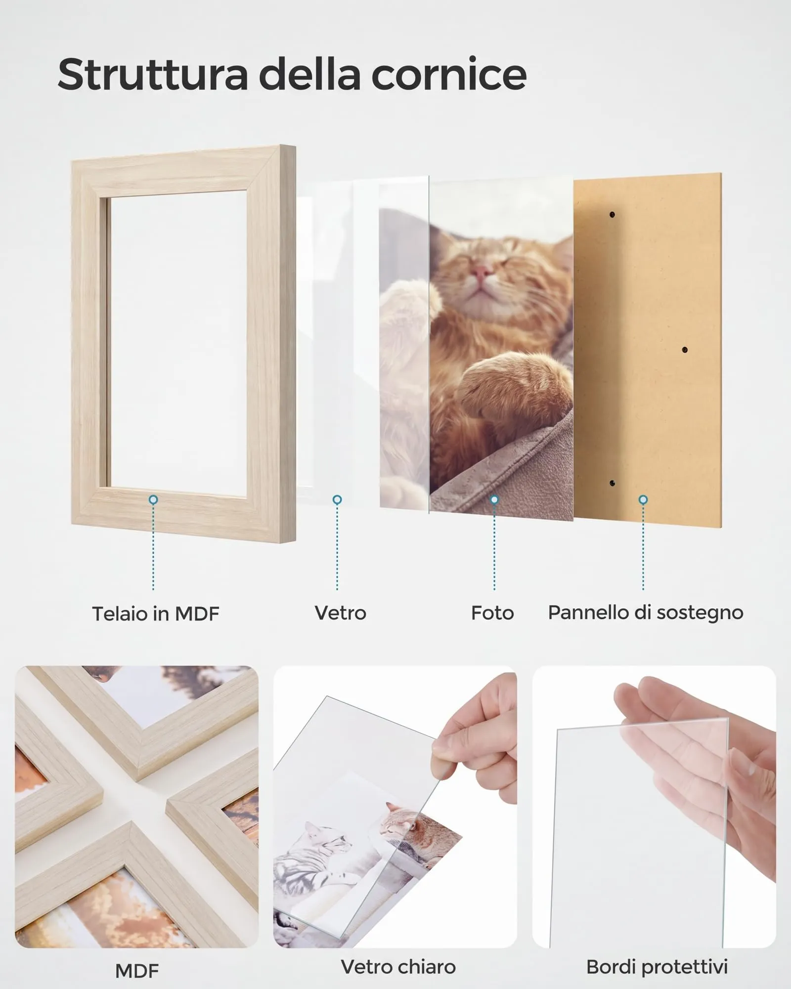 SONGMICS Collage di 12 Cornici per Foto 10 x 15 cm, Beige Naturale RPF022N01 - immagine 3