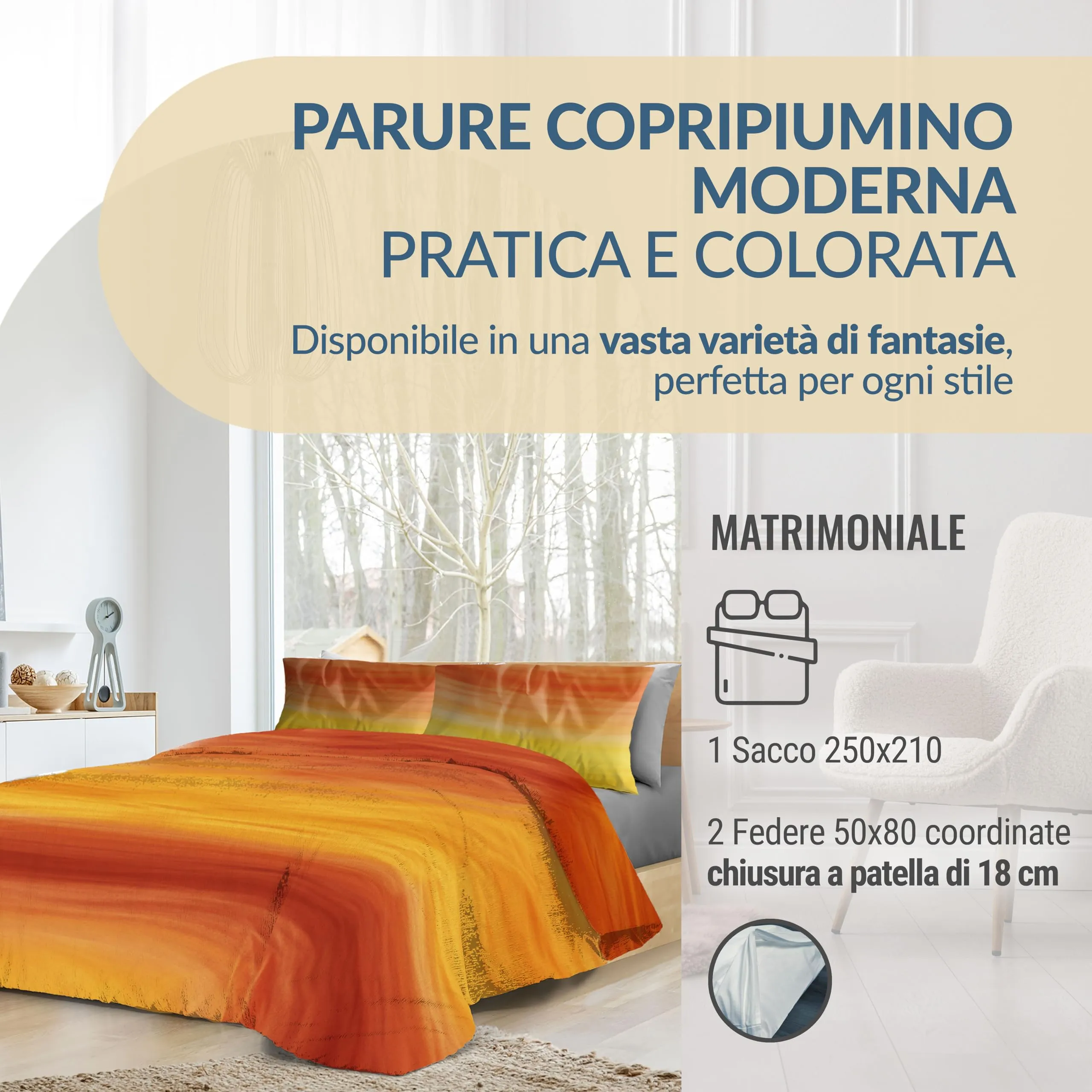 Dorian Home Copripiumino Matrimoniale in Cotone 250x210 cm con 2 Federe - immagine 2