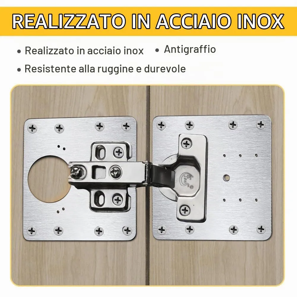 Flintronic Piastra di Riparazione per Cerniere, 8 Pezzi 90x90mm con 64 Viti, Acciaio Inossidabile - immagine 3