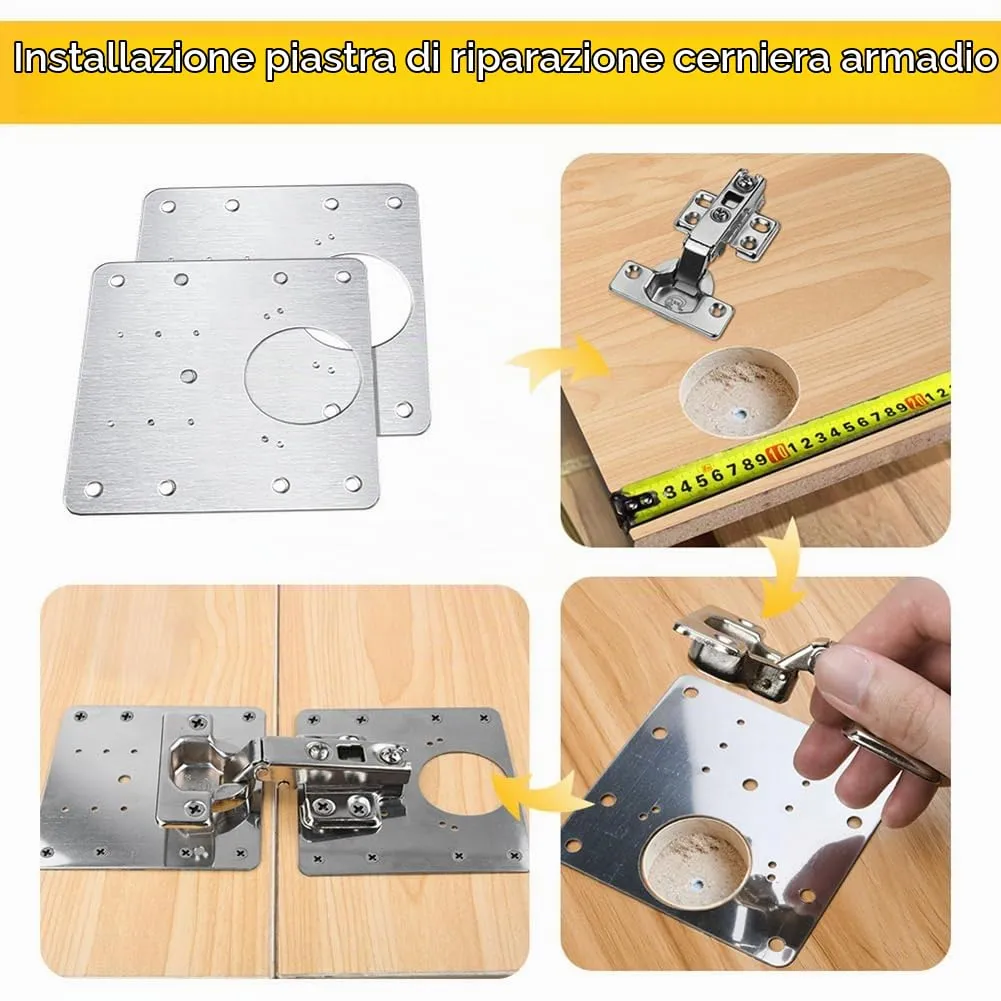 Flintronic Piastra di Riparazione per Cerniere, 8 Pezzi 90x90mm con 64 Viti, Acciaio Inossidabile - immagine 4