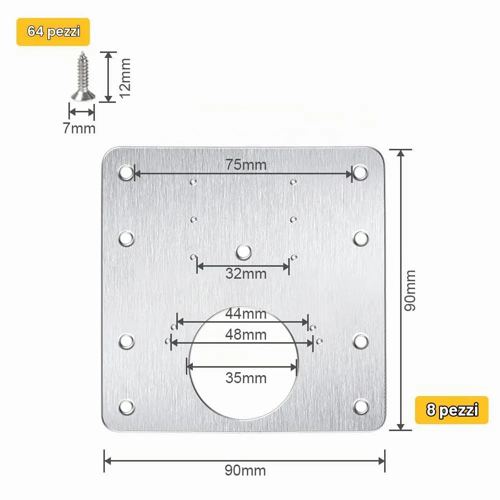 Flintronic Piastra di Riparazione per Cerniere, 8 Pezzi 90x90mm con 64 Viti, Acciaio Inossidabile - immagine 6