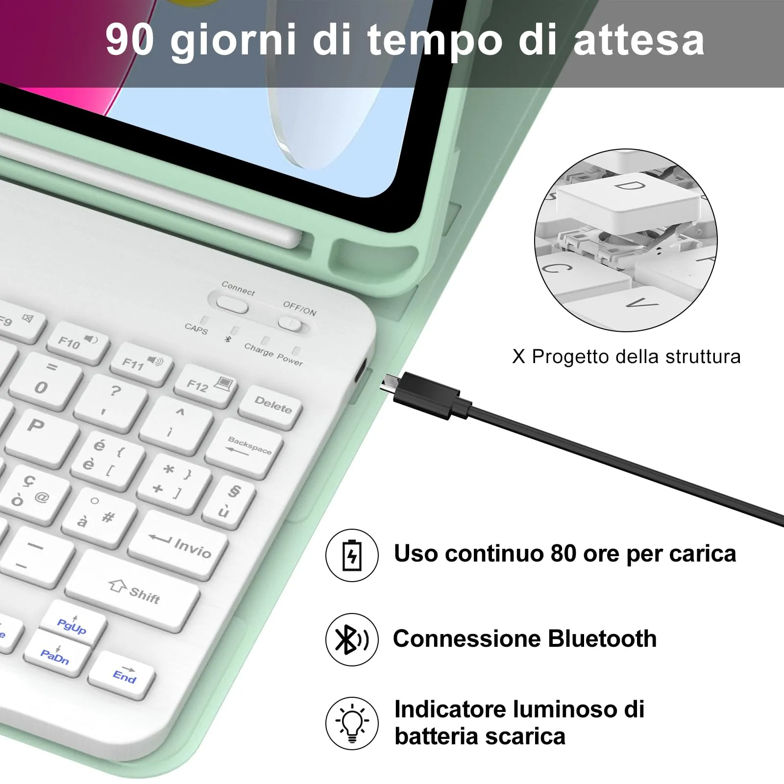 IVEOPPE Tastiera e Custodia per iPad 11 Generazione 11" (2025) e 10 Generazione 10.9" (2022) A16 - immagine 4