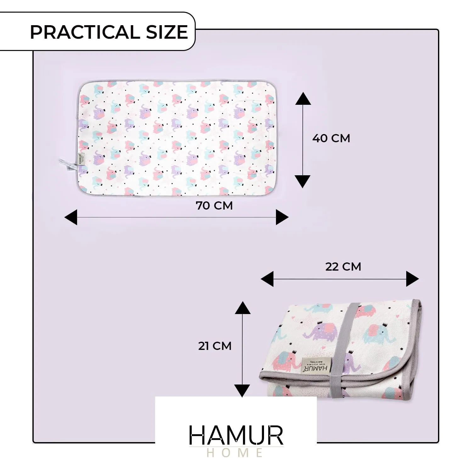 Hamur Home Fasciatoio Portatile Pieghevole Impermeabile 40 x 70 cm Lavabile (Elephant) - immagine 4