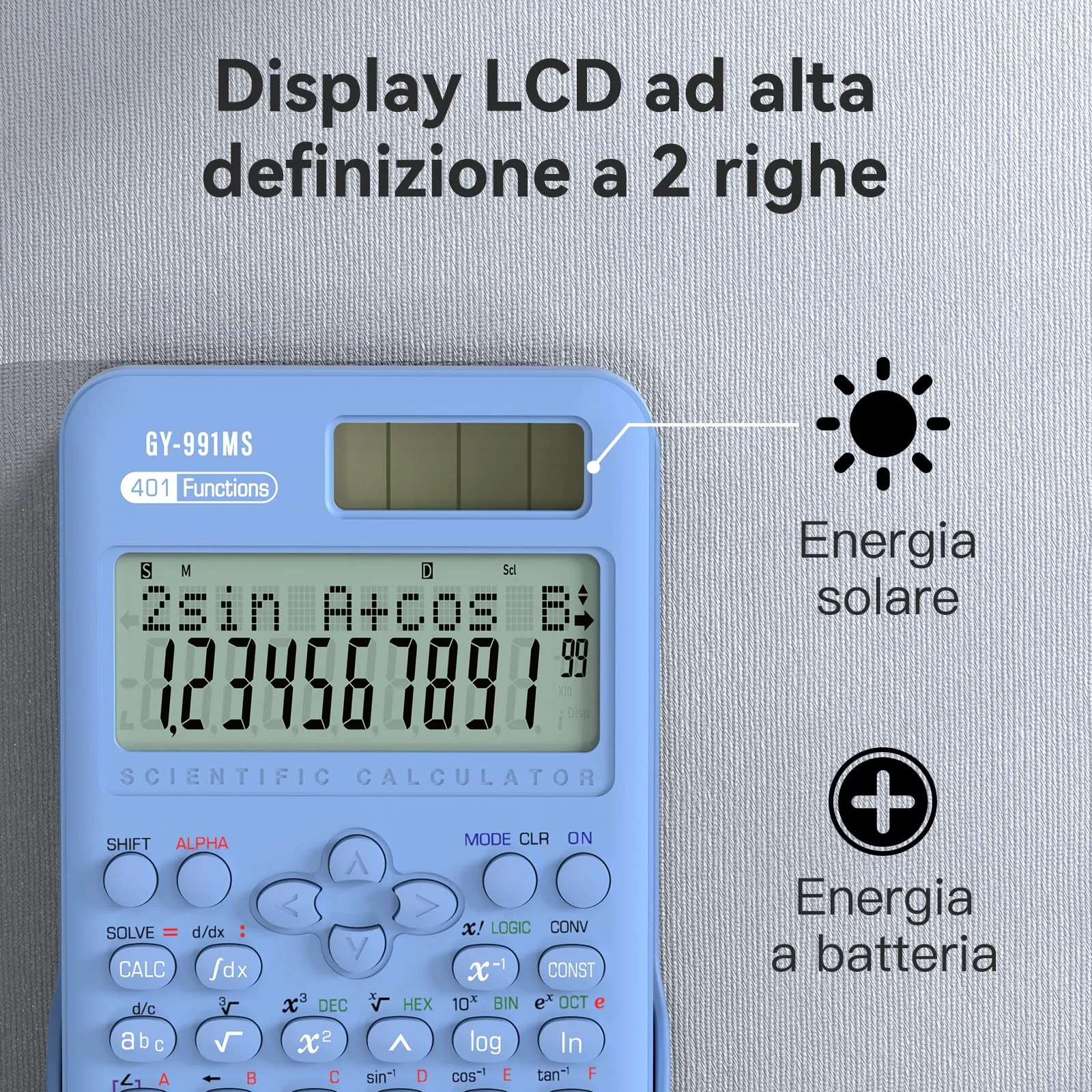 ROATEE 991MS Calcolatrice Scientifica, 401 Funzioni, Display a 2 Righe, Doppia Alimentazione - immagine 4