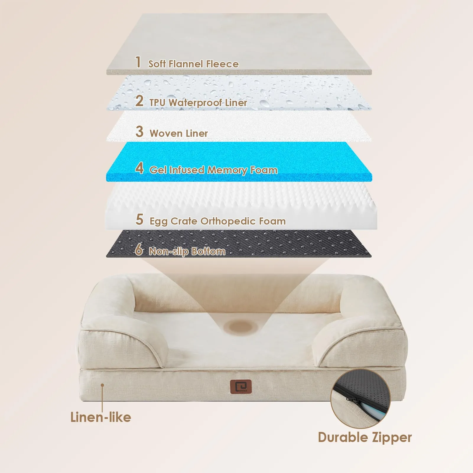 EHEYCIGA Cuccia Cane Interno, 132x104x20cm, Beige - immagine 3