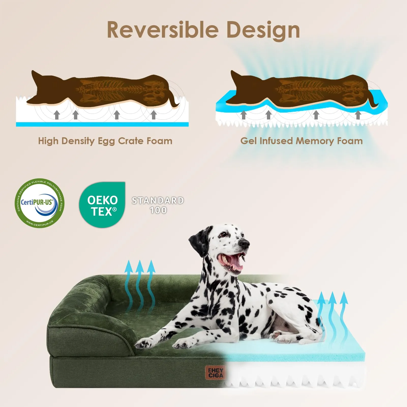 EHEYCIGA Cuccia Cane Interno, 112x81x16cm, Verde Scuro - immagine 2