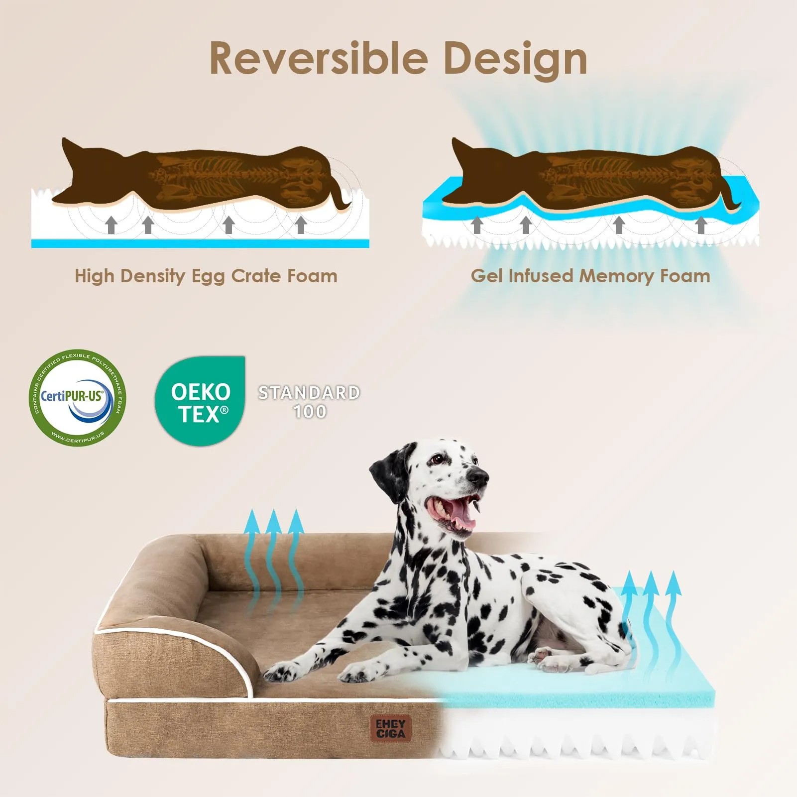 EHEYCIGA Cuccia Cane Interno, 112x81x16cm, Cammello - immagine 2