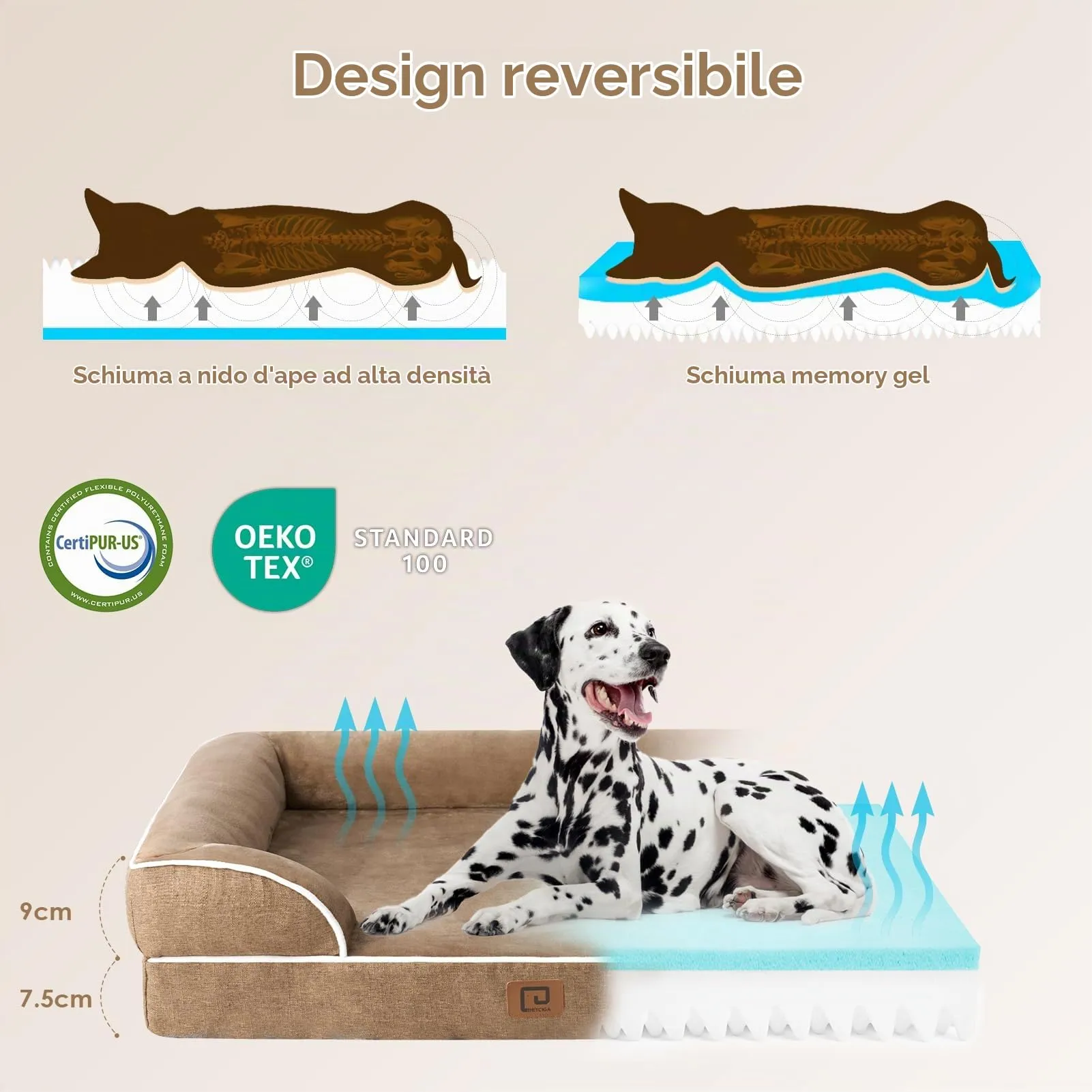 EHEYCIGA Cuccia Cane Interno Taglia Media, 89x56x16cm, Cammello - immagine 2