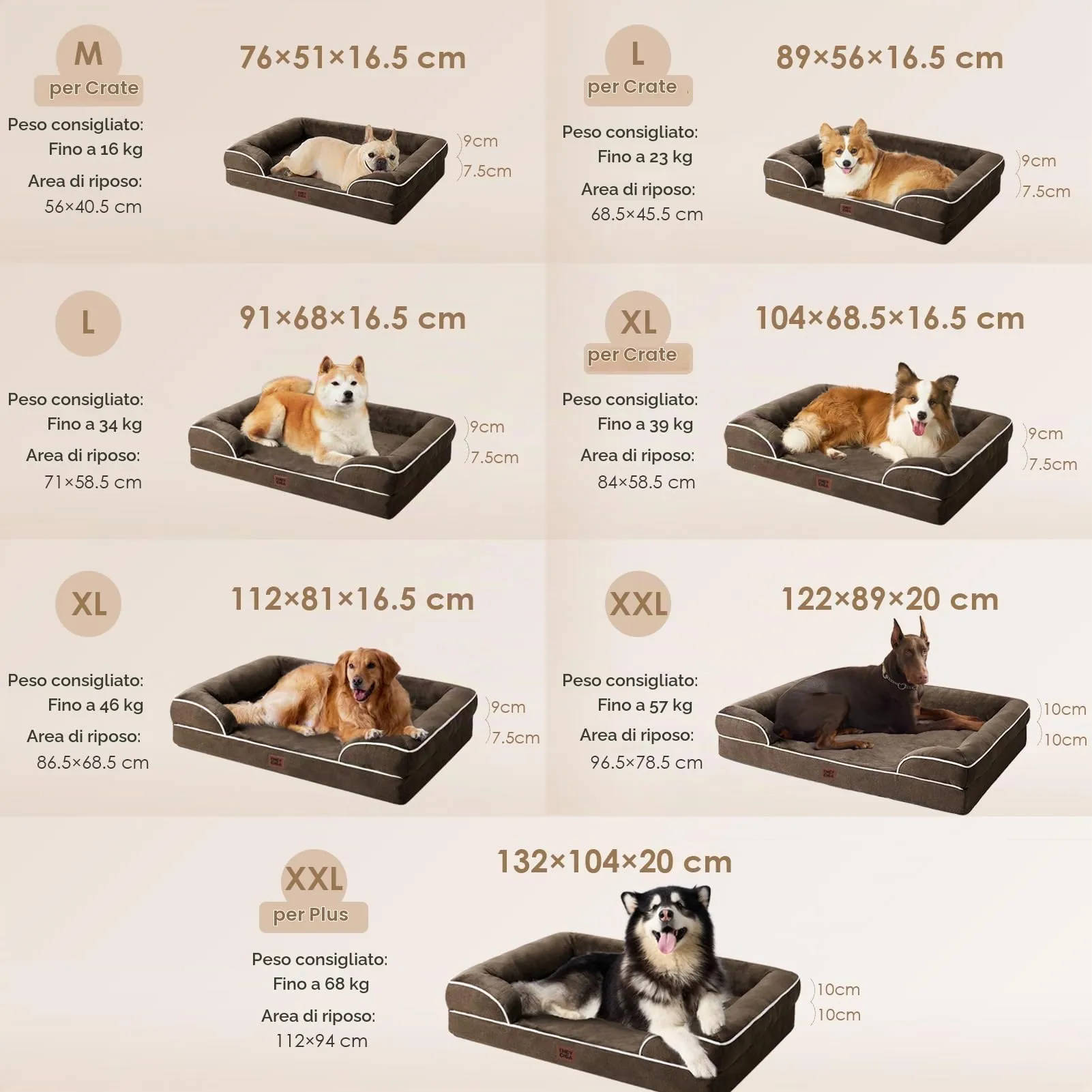 EHEYCIGA Cuccia Cane Interno Taglia Media, 89x56x16cm, Marrone - immagine 5