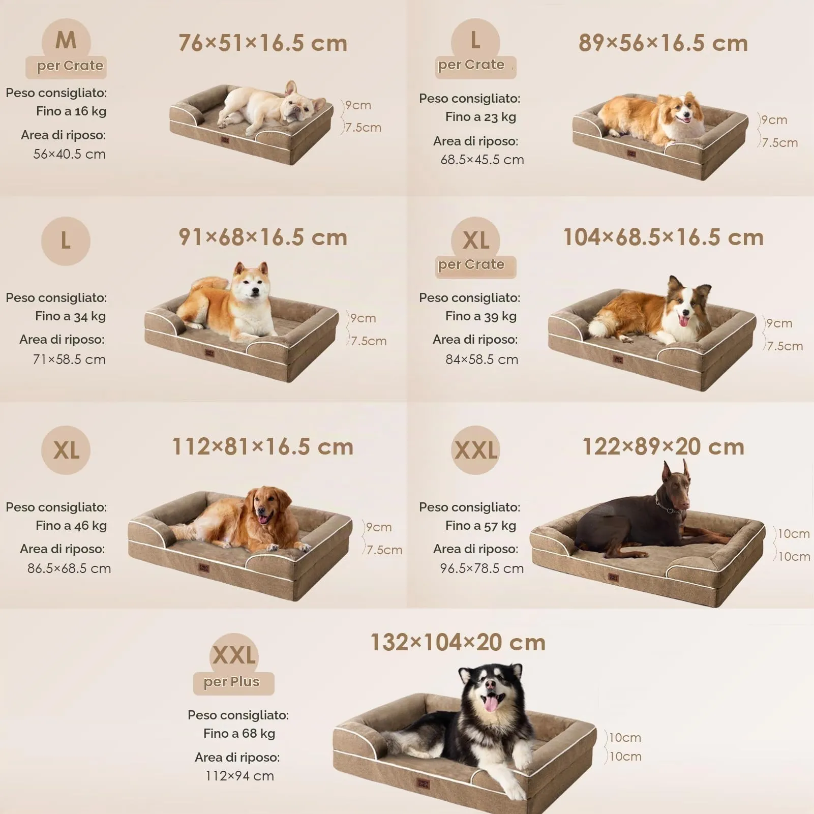 EHEYCIGA Cuccia Cane Interno, 132x104x20cm, Cammello - immagine 5