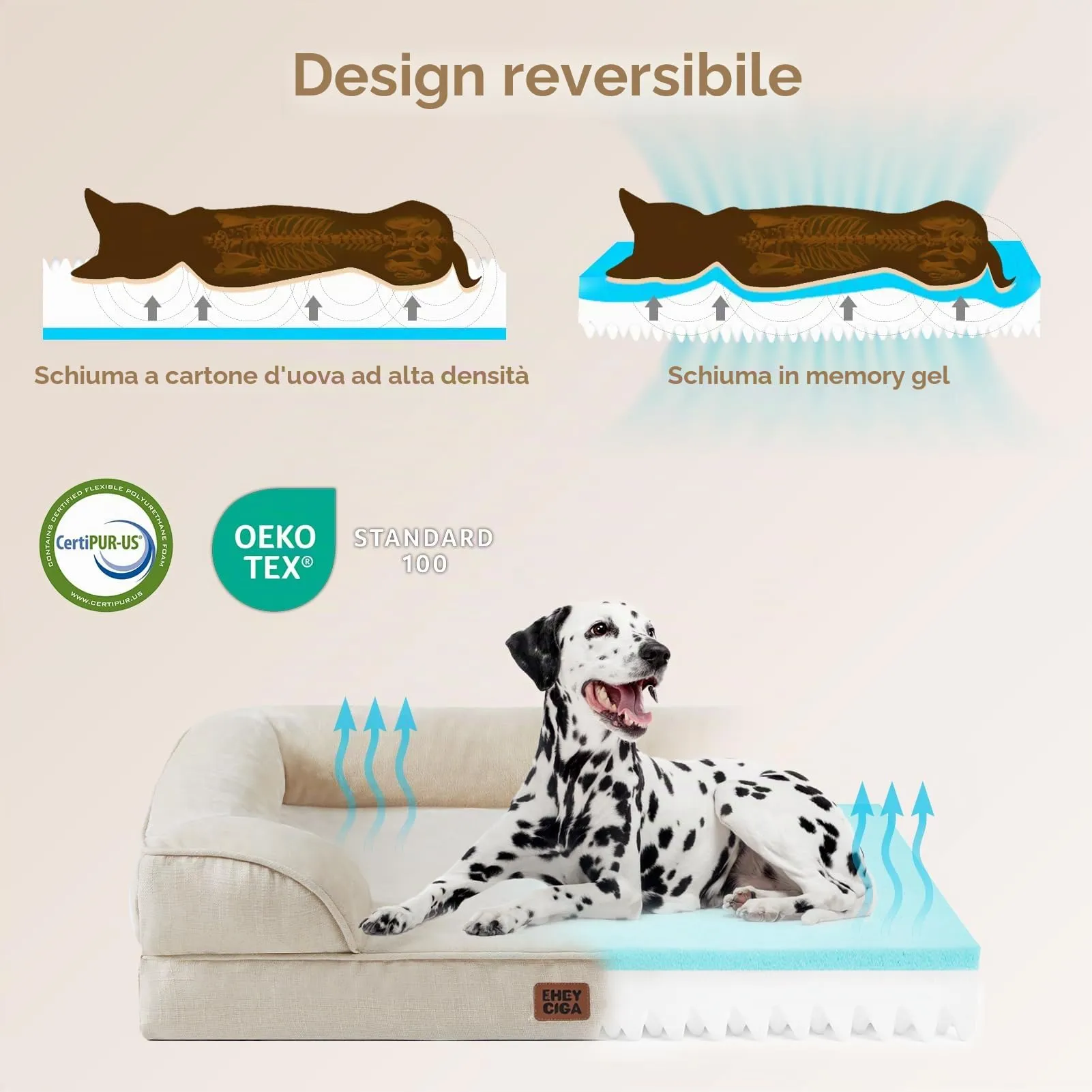 EHEYCIGA Cuccia Cane Interno Taglia Media, 89x56x16cm, Beige - immagine 2