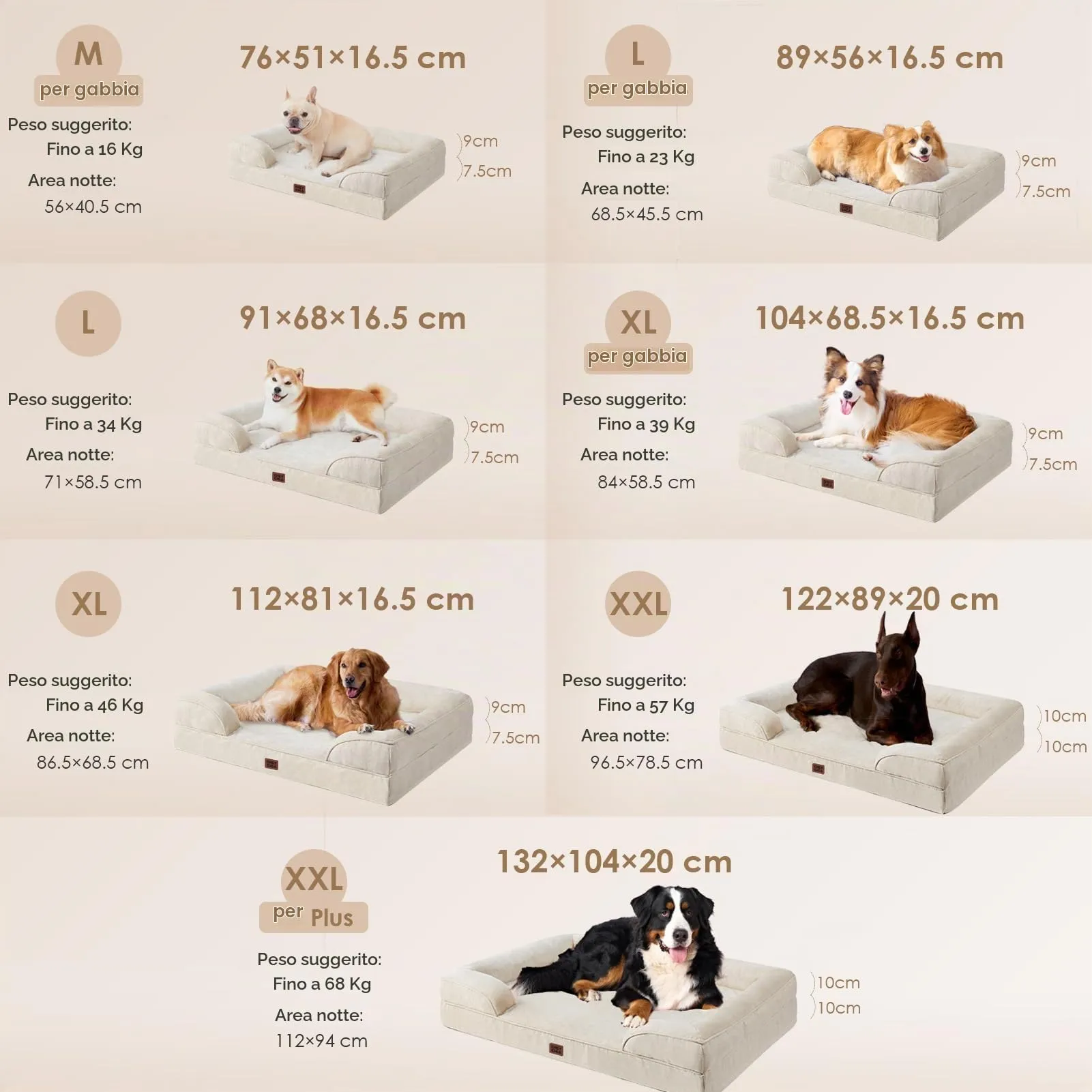 EHEYCIGA Cuccia Cane Interno Taglia Media, 89x56x16cm, Beige - immagine 5