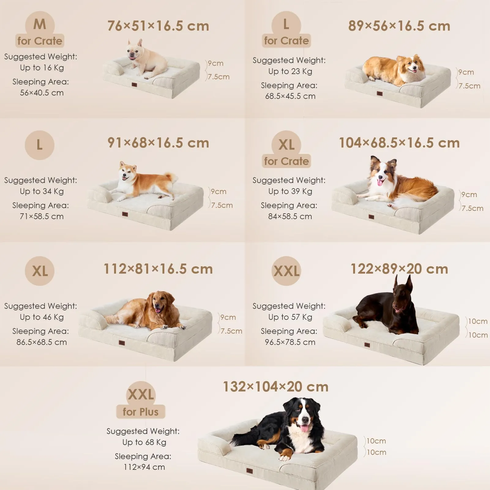 EHEYCIGA Cuccia Cane Interno Taglia Media, 76x51x16cm, Beige - immagine 5